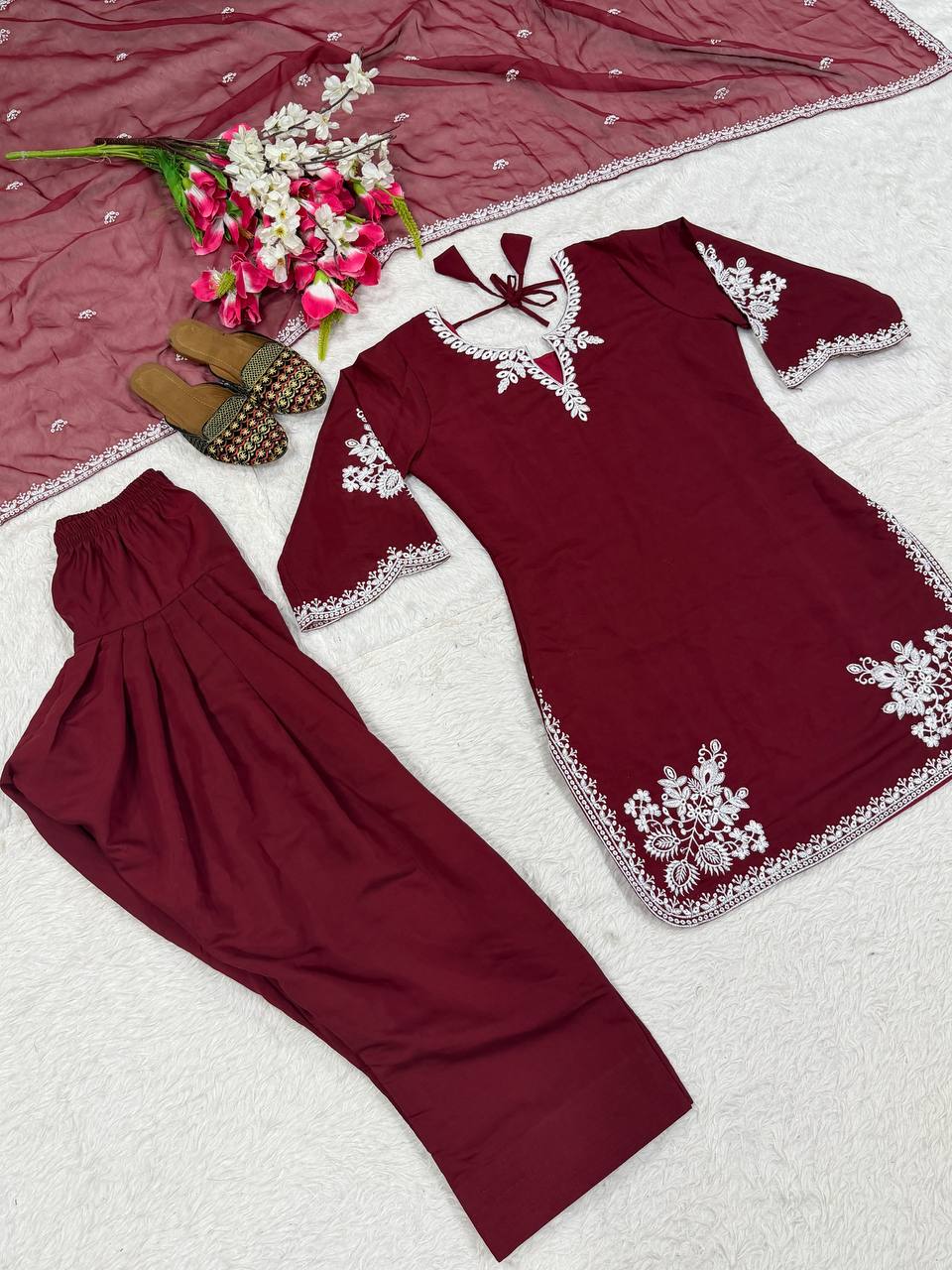 The Cinematic Oxblood Scalloped Silhouette